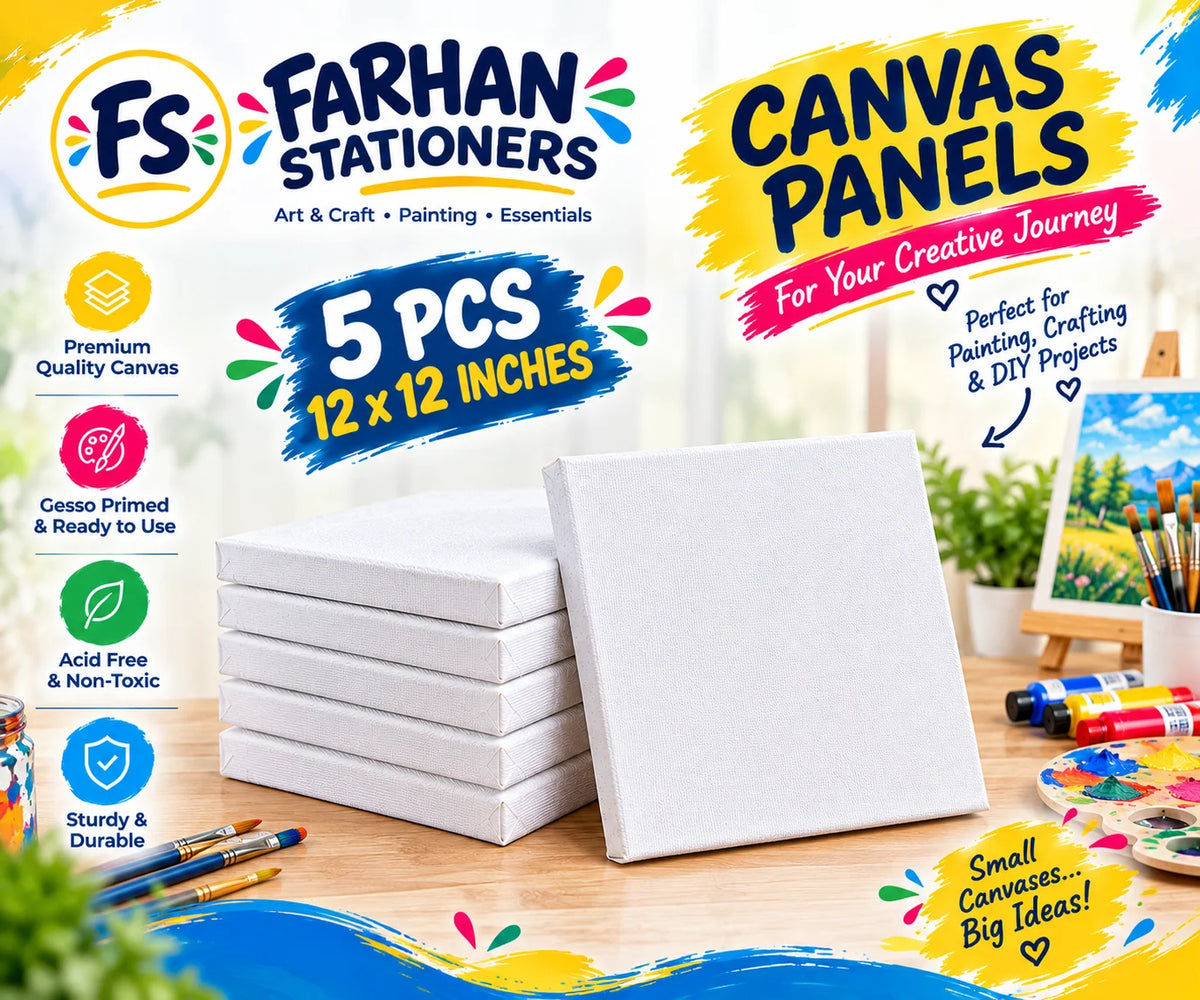 Pack of 5 Primed Canvas Board for painting - 12 x 12 inches
