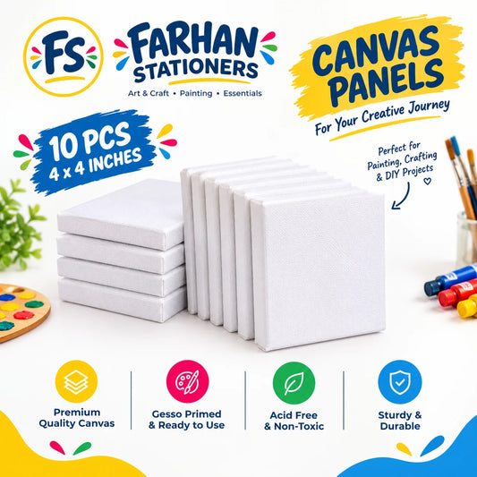 Pack of 10 Primed Canvas Board for painting - 4 x 4 inches