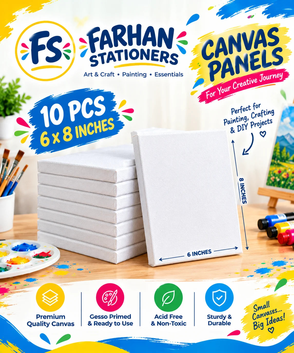Pack of 10 Primed Canvas Board for painting - 6 x 8 inches